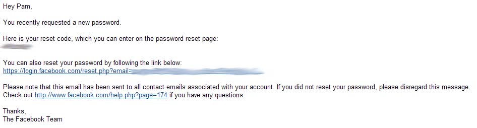 The password reset email