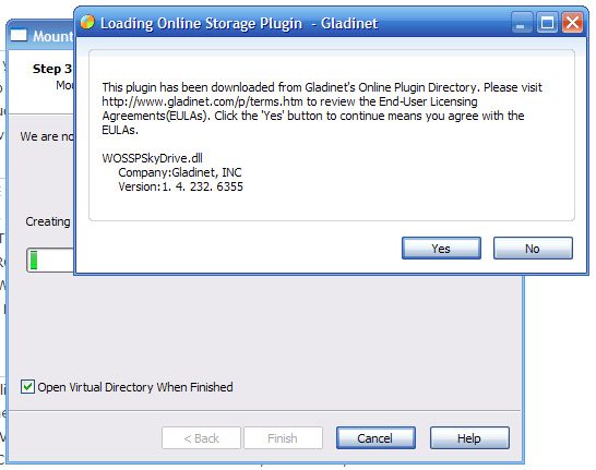 A dialog inviting you to view the EULA on a webpage with a non-clickable, non-selectable url