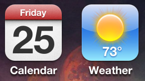 The calendar icon on the left showing Friday the 25th, and the weather icon on the right showing 73 degrees